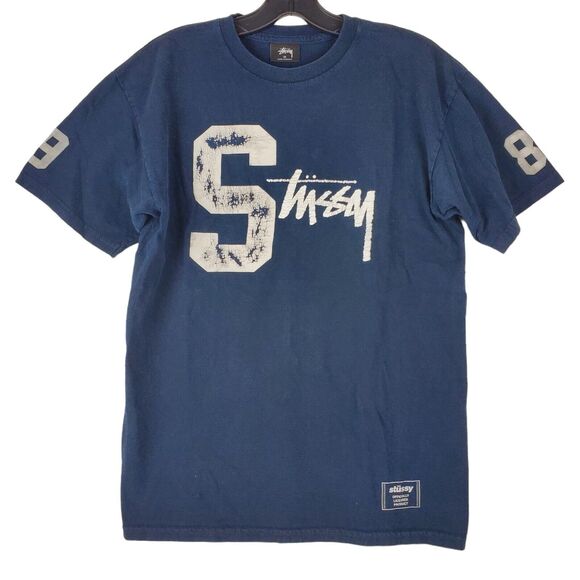 Vintage STUSSY Shirt Adult Medium Blue BIG S Logo Spell Out 1980 Streetwear Y2K - Picture 1 of 10